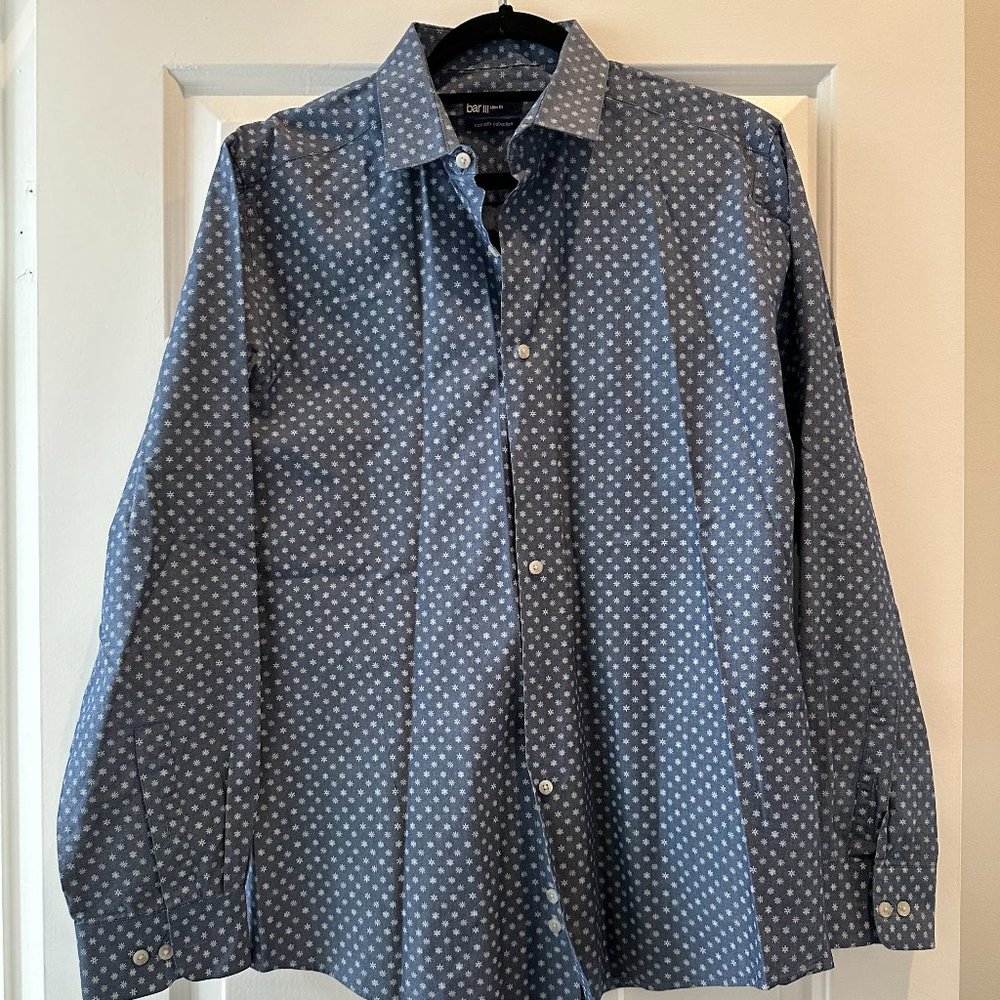 Bar III Blue & White Pattern Button Shirt